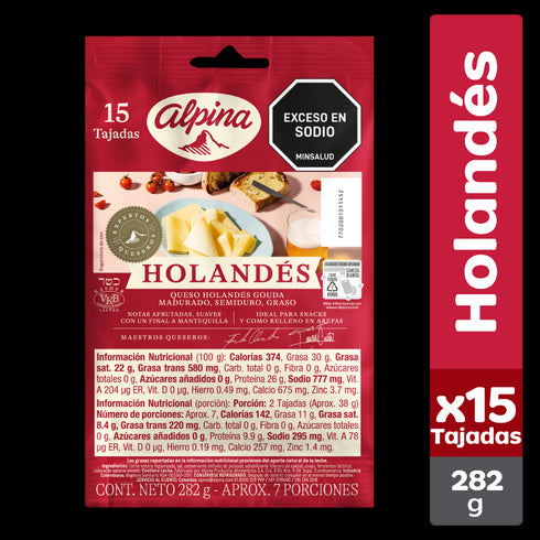 QUESO HOLANDES ALPINA 282G 15 TAJ